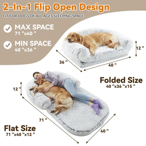 Human Dog Bed 71 X 43 X12 Dog Beds For Large Dogs Foldable Plush