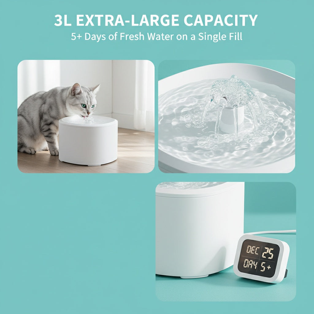 Ultra Quiet Anti-Dry Burn Pet Water Fountain, 3L Circulating Water