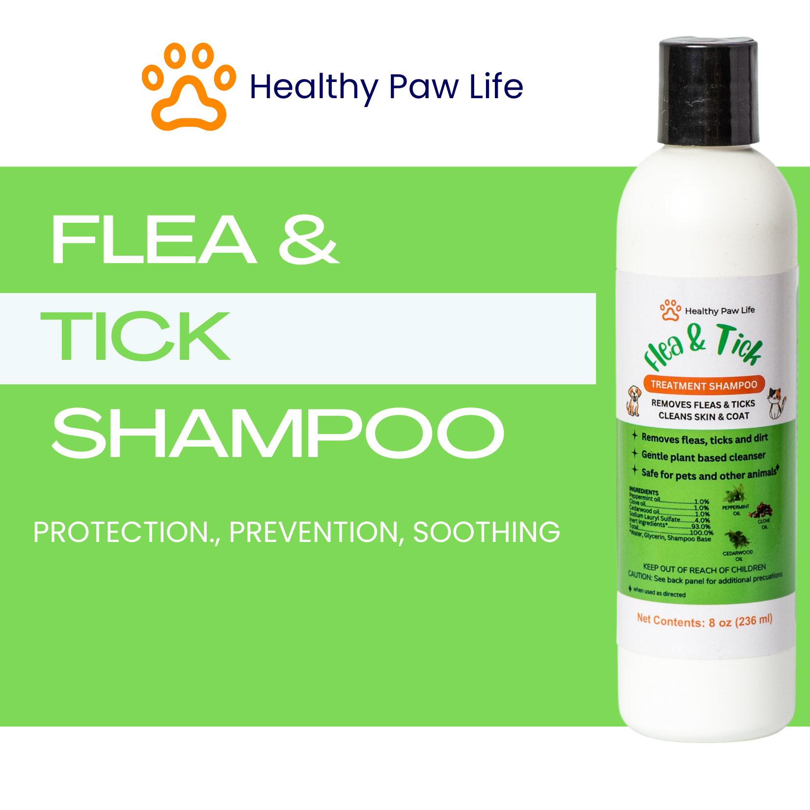 Flea & Tick  Shampoo for  Pets - Powered by  Plant based Natural Essential Oils