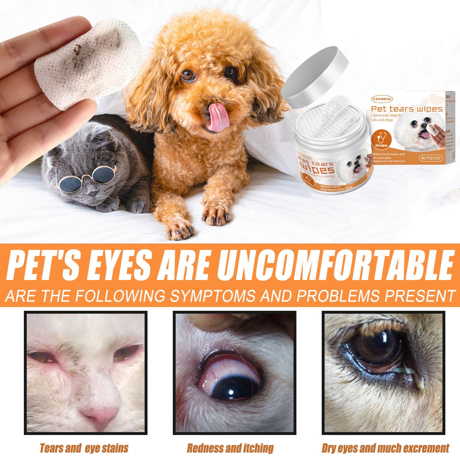 Yegbong Pet Wipes Clean, Dogs And Cats Tear Stains Eye Cleaning Wipe E