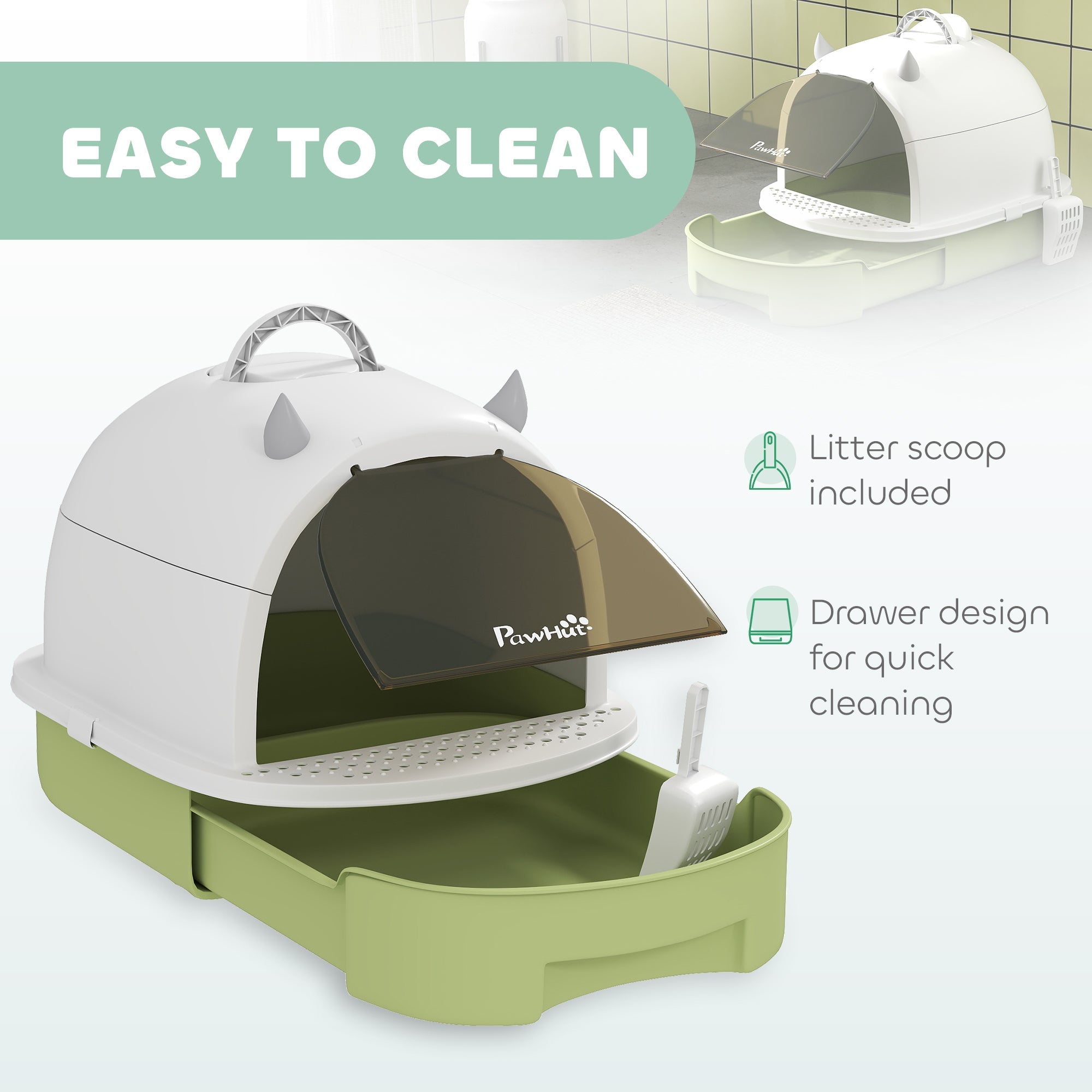 Covered Cat Litter Box with Lid, Scoop, Deodorizing Bags for Odor