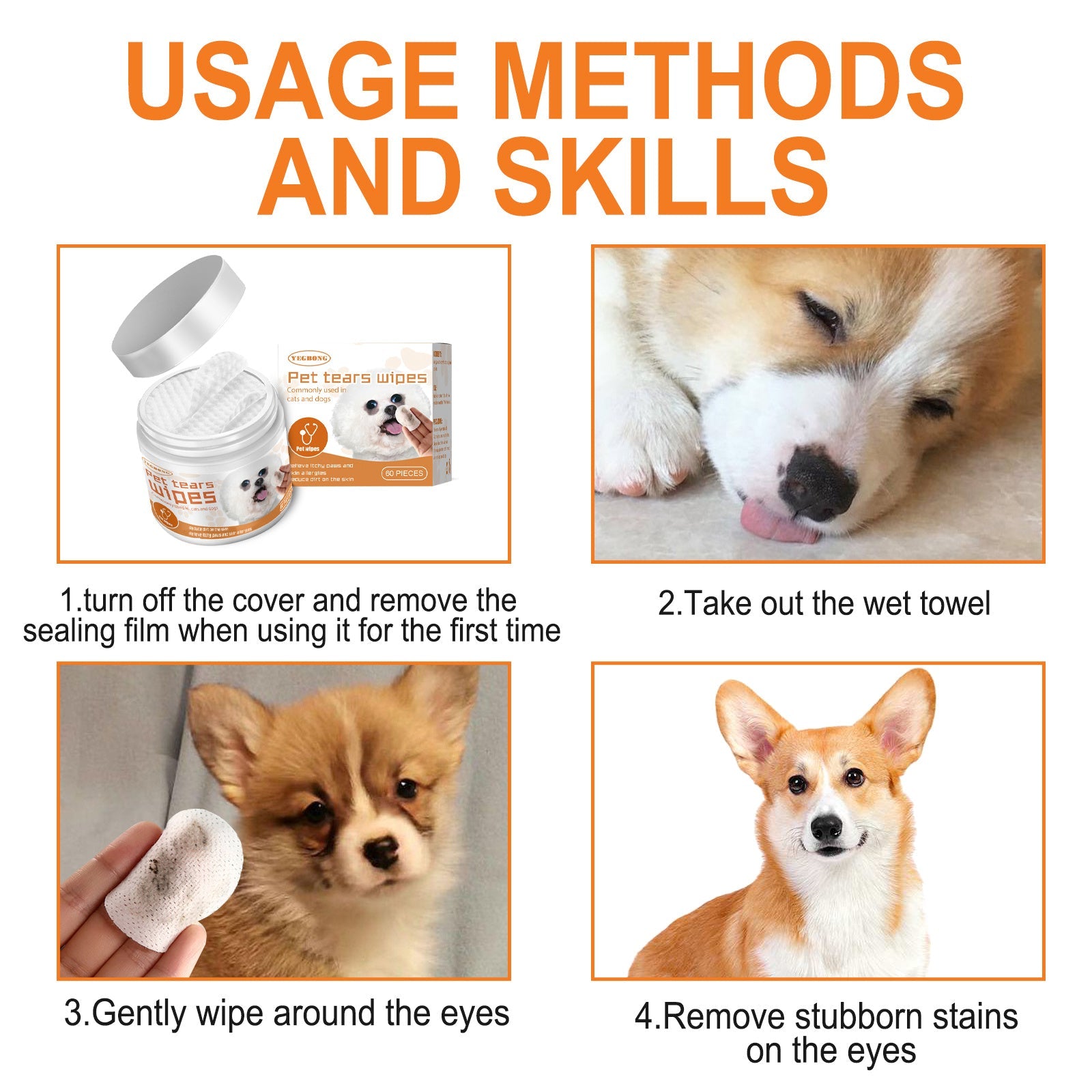 Yegbong Pet Wipes Clean, Dogs And Cats Tear Stains Eye Cleaning Wipe E