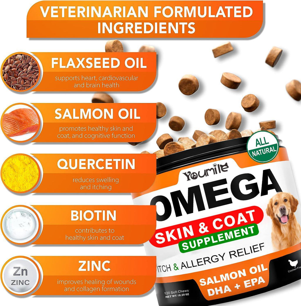 Youmile Omega 3 For Dogs - 120Ct  Fish Oil Treats - Allergy & Itch
