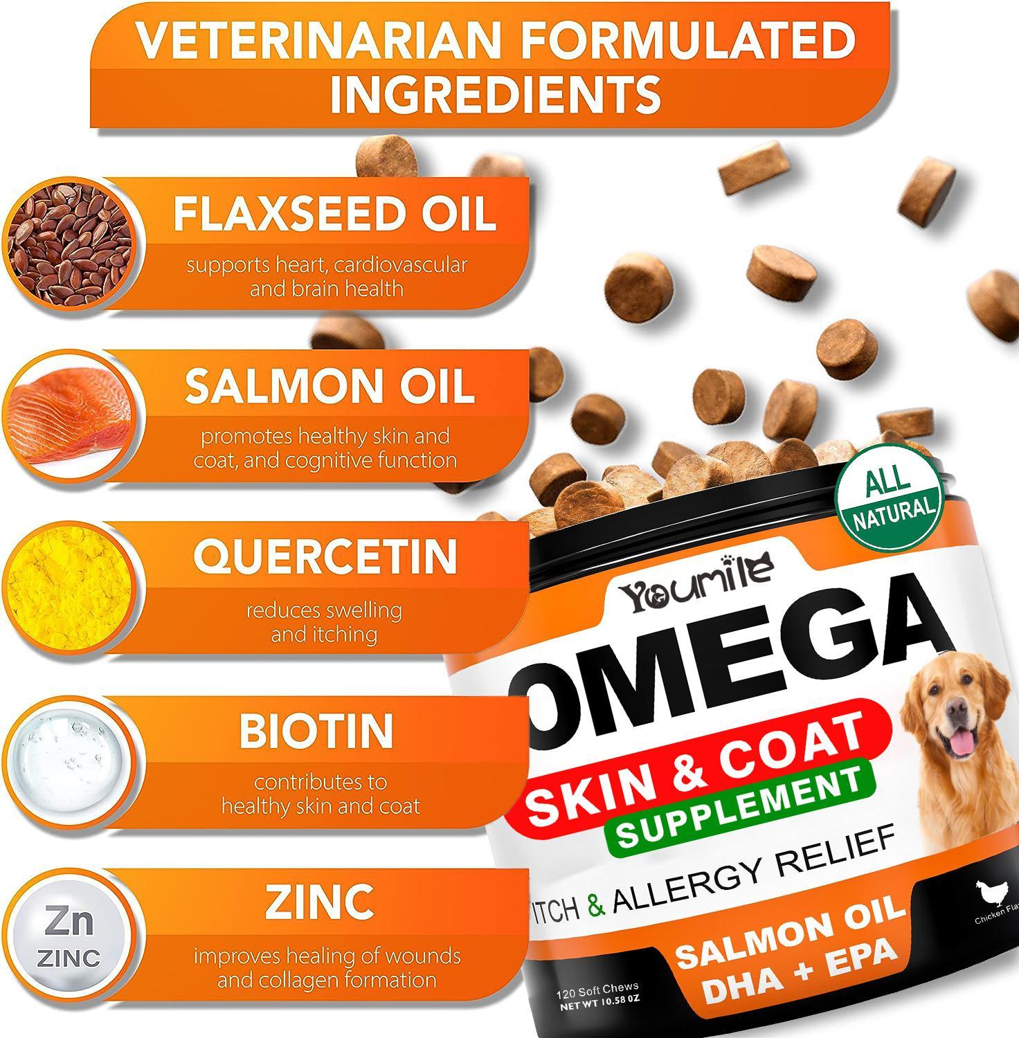 Youmile Omega 3 For Dogs - 120Ct  Fish Oil Treats - Allergy & Itch