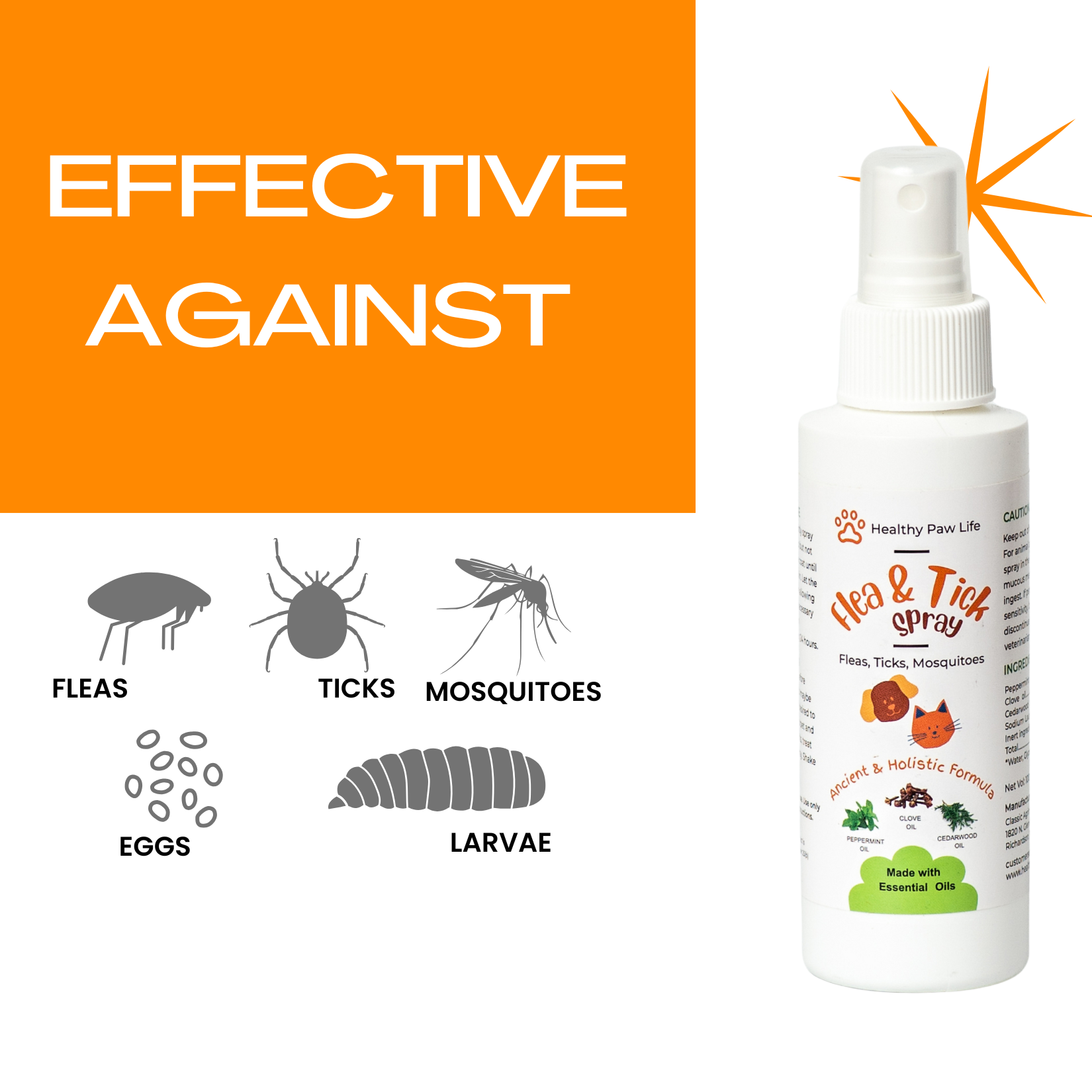 Flea, Tick & Mosquito Spray for  Pets, Home and Yard - Powered by Plant based Natural Essential Oils - Kills, Controls, Prevents Fleas, Ticks and Mosquitoes