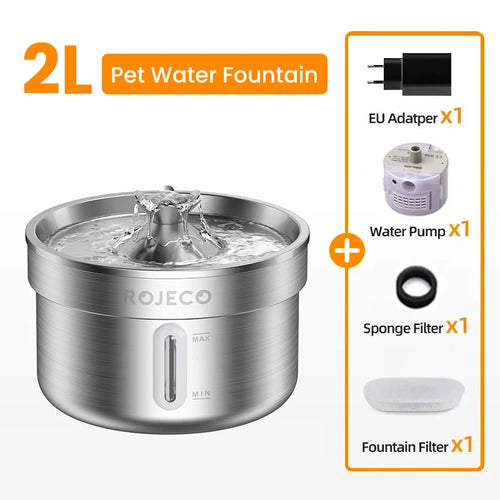 ROJECO Stainless Steel Pet Drinking Fountain Automatic Cat