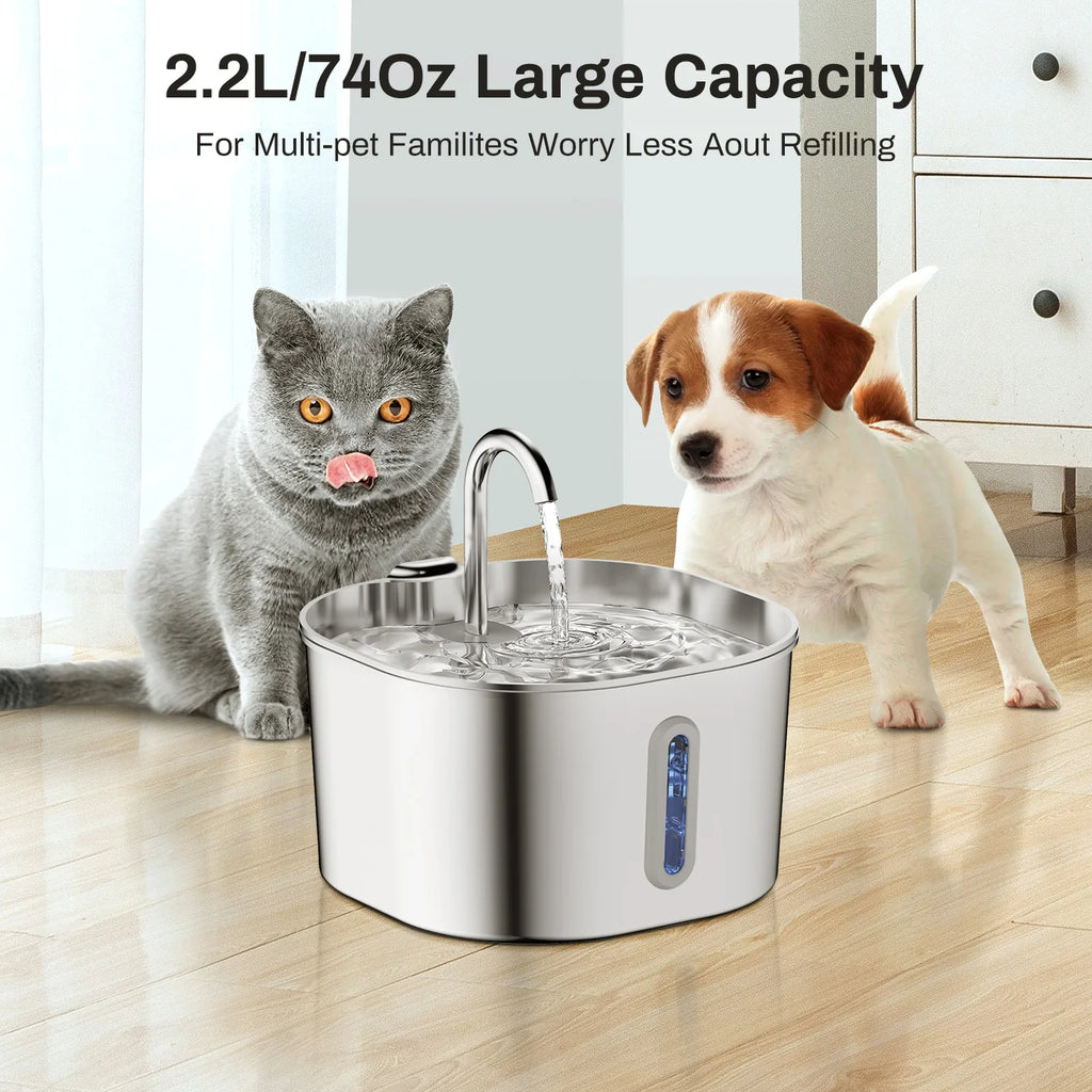 Stainless Steel Cat Water Fountain,2.2L,Pet Water Dispenser With
