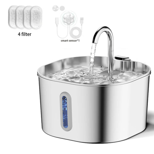 Stainless Steel Cat Water Fountain,2.2L,Pet Water Dispenser With