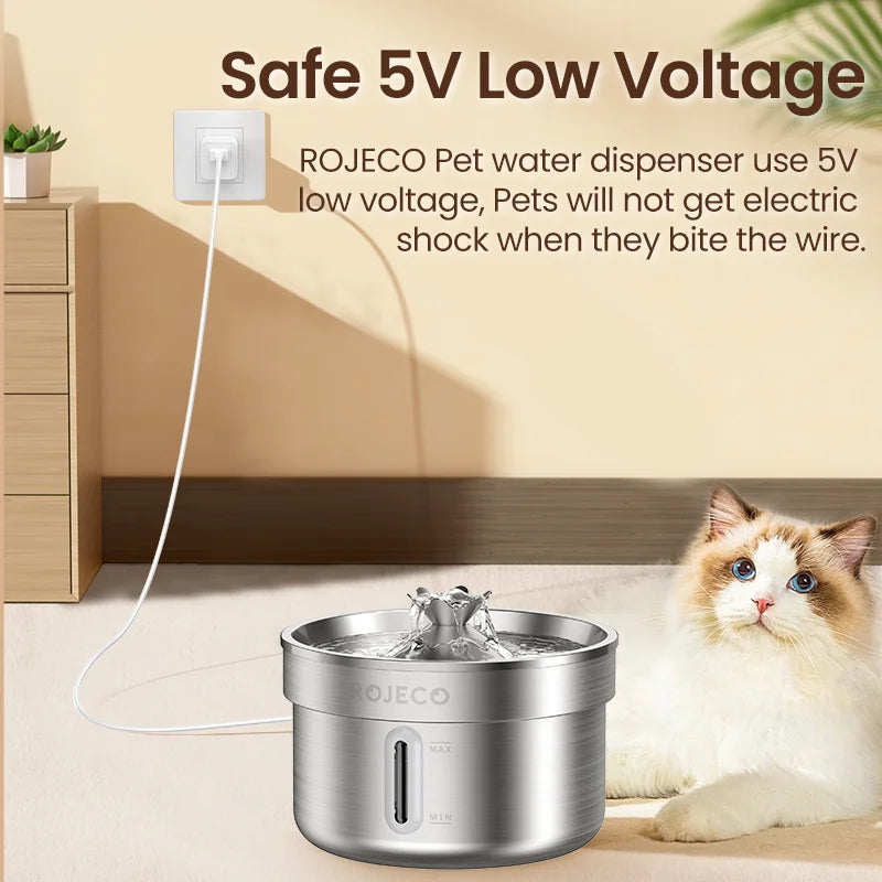 ROJECO Stainless Steel Pet Drinking Fountain Automatic Cat