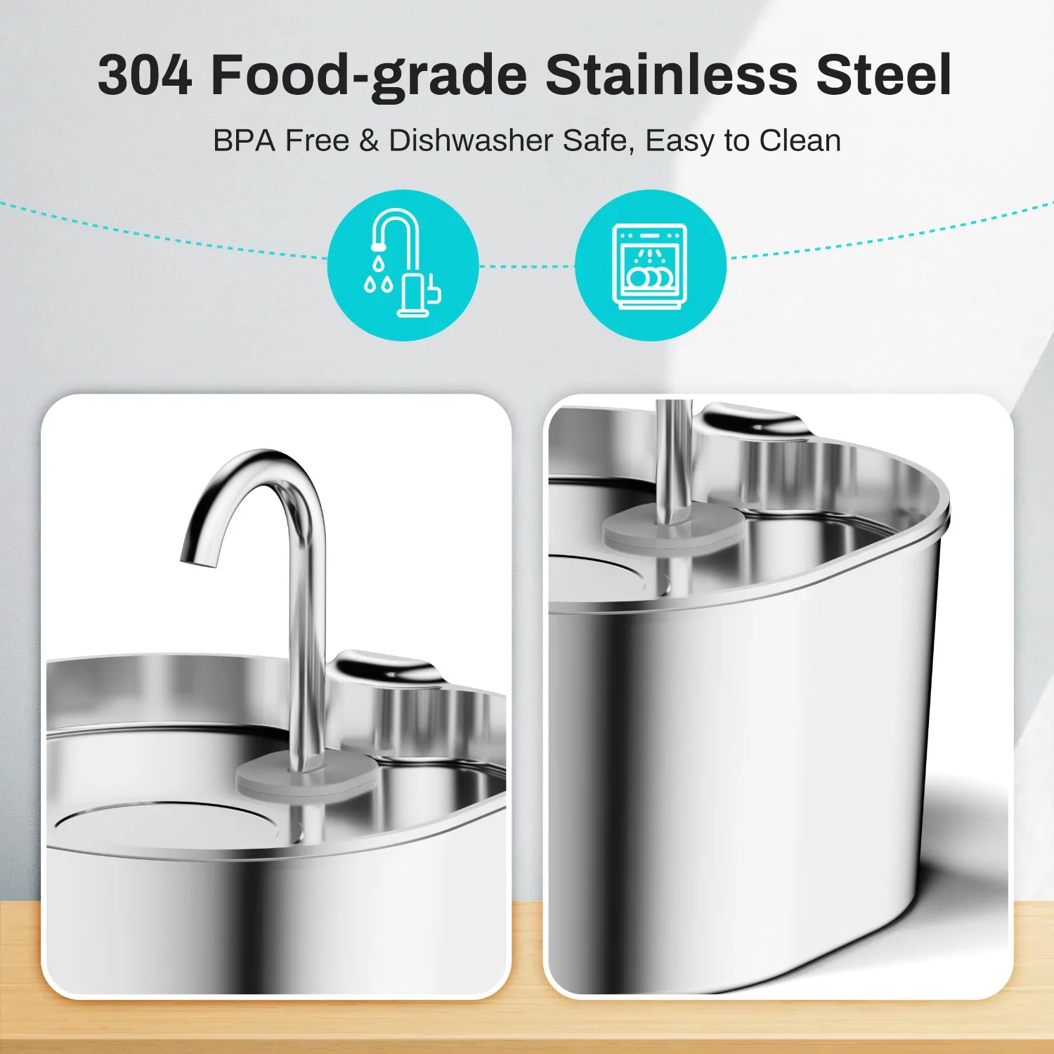 Stainless Steel Cat Water Fountain,2.2L,Pet Water Dispenser With