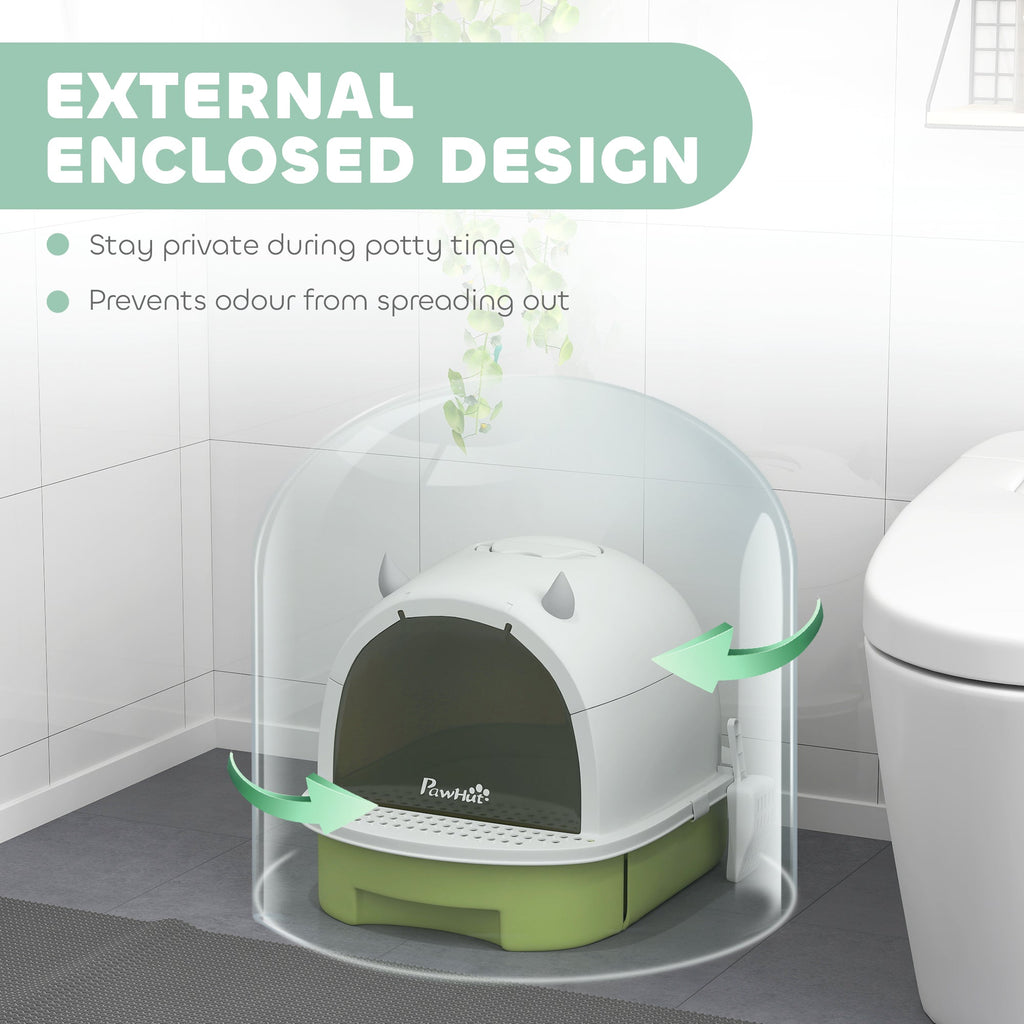 Covered Cat Litter Box with Lid, Scoop, Deodorizing Bags for Odor