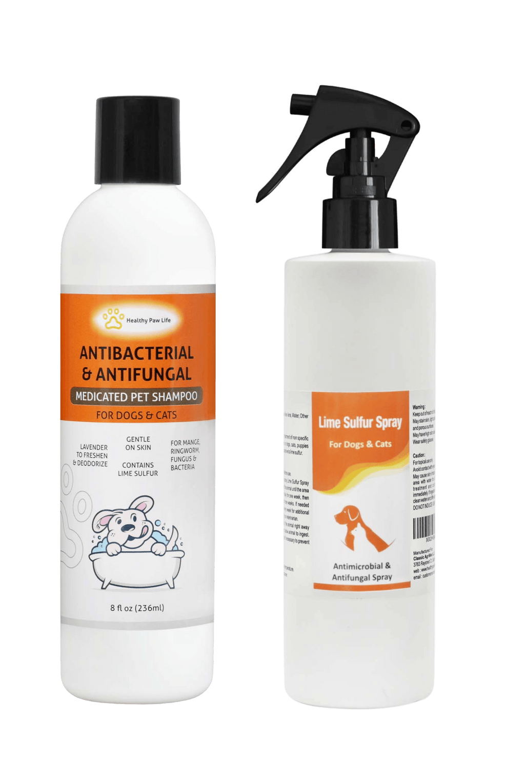 Healthy Paw Life Lime Sulfur Pet Shampoo  and Spray 8 oz each - 2 Piece Set